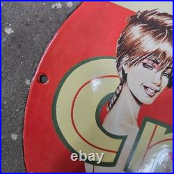 Vintage Enjoy Crush Old Us Gasoline Oil Gas Pump Enamel Porcelain Sign