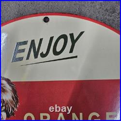 Vintage Enjoy Crush Old Us Gasoline Oil Gas Pump Enamel Porcelain Sign