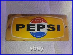 Vintage Enjoy Pepsi Heavy Porcelain Sign Bottles Beverage Drink Cola Gas Sign