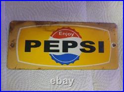 Vintage Enjoy Pepsi Heavy Porcelain Sign Bottles Beverage Drink Cola Gas Sign
