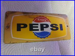 Vintage Enjoy Pepsi Heavy Porcelain Sign Bottles Beverage Drink Cola Gas Sign