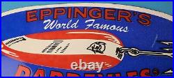 Vintage Eppinger's Dardevles Sign Fishing Lures Porcelain Gas Pump Sign