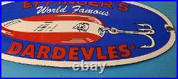 Vintage Eppinger's Dardevles Sign Fishing Lures Porcelain Gas Pump Sign