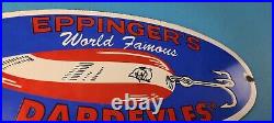 Vintage Eppinger's Dardevles Sign Fishing Lures Porcelain Gas Pump Sign