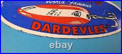 Vintage Eppinger's Dardevles Sign Fishing Lures Porcelain Gas Pump Sign