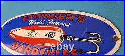 Vintage Eppinger's Dardevles Sign Fishing Lures Porcelain Gas Pump Sign