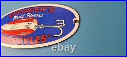 Vintage Eppinger's Dardevles Sign Fishing Lures Porcelain Gas Pump Sign