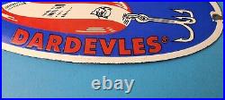 Vintage Eppinger's Dardevles Sign Fishing Lures Porcelain Gas Pump Sign