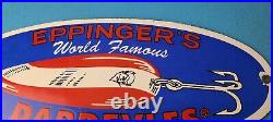 Vintage Eppinger's Dardevles Sign Fishing Lures Porcelain Gas Pump Sign