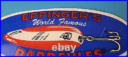 Vintage Eppinger's Dardevles Sign Fishing Lures Porcelain Gas Pump Sign