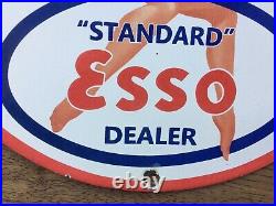 Vintage Esso Gasoline Heavy Porcelain Gas & Oil Sign 12