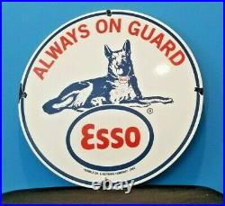 Vintage Esso Gasoline Porcelain Gas Dog Service Station Pump Plate Sign