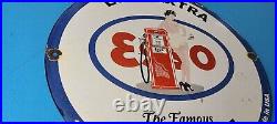 Vintage Esso Gasoline Porcelain Gas Oil Extra Service Station Pump Plate Sign