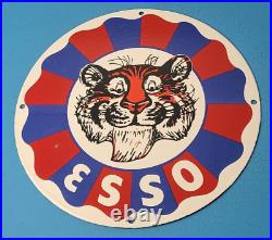 Vintage Esso Gasoline Porcelain Gas Oil Tiger Tank Service Station Pump Sign