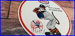 Vintage Esso Gasoline Porcelain Gas Pump Mlb Yankees Make An Offer Stadium Sign