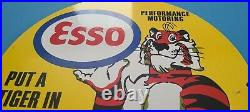 Vintage Esso Gasoline Porcelain Performance Gas Service Station Pump Plate Sign