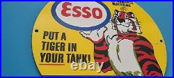 Vintage Esso Gasoline Porcelain Performance Gas Service Station Pump Plate Sign