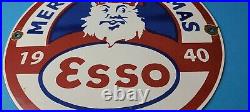 Vintage Esso Gasoline Porcelain Santa Claus Merry Christmas Gas Oil Pump Sign