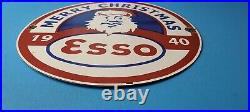 Vintage Esso Gasoline Porcelain Santa Claus Merry Christmas Gas Oil Pump Sign