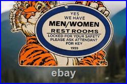Vintage Esso Gasoline Porcelain Sign 1959 Restroom Key Gas Station Attendant Key
