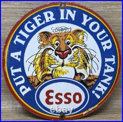 Vintage Esso Gasoline Porcelain Sign Gas Station Pump Plate Motor Oil Service