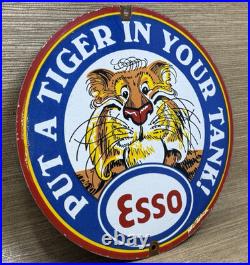 Vintage Esso Gasoline Porcelain Sign Gas Station Pump Plate Motor Oil Service