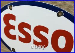 Vintage Esso Gasoline Porcelain Sign Gas Station Pump Plate Motor Oil Service Vintage Esso Gasoline Porcelain Sign Gas Station Pump Plate Motor Oil Service