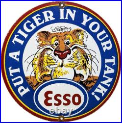 Vintage Esso Gasoline Porcelain Sign Put A Tiger In Your Tank Gas Oil Pump Plate