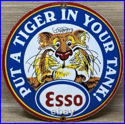 Vintage Esso Gasoline Porcelain Sign Put A Tiger In Your Tank Gas Oil Pump Plate
