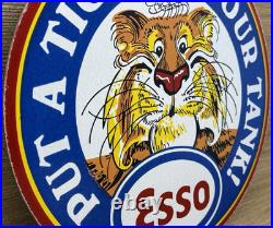 Vintage Esso Gasoline Porcelain Sign Put A Tiger In Your Tank Gas Oil Pump Plate