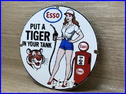 Vintage Esso Gasoline Porcelain Sign Put A Tiger In Your Tank Gas Oil Pump Plate Vintage Esso Gasoline Porcelain Sign Put A Tiger In Your Tank Gas Oil Pump Plate