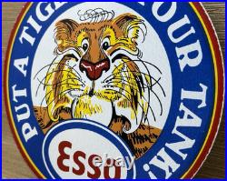 Vintage Esso Gasoline Porcelain Sign Put A Tiger In Your Tank Gas Oil Pump Plate
