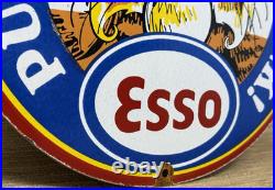 Vintage Esso Gasoline Porcelain Sign Put A Tiger In Your Tank Gas Oil Pump Plate