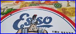 Vintage Esso Gasoline Porcelain Standard Oil Gas Service Station Pump Ad Sign