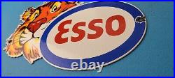 Vintage Esso Gasoline Porcelain Tiger Auto Gas Service Station Pump Door Sign