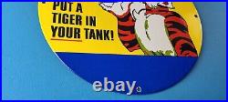 Vintage Esso Gasoline Porcelain Tiger Motor Oil Service Advertising Pump Sign