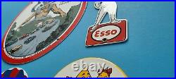 Vintage Esso Gasoline Porcelain Tiger, Scooter Gas Service Station Pump 4 Signs