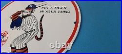 Vintage Esso Gasoline Sign Advertising Gas Pump Yankee Baseball Porcelain Sign