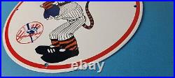 Vintage Esso Gasoline Sign Advertising Gas Pump Yankee Baseball Porcelain Sign