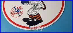 Vintage Esso Gasoline Sign Advertising Gas Pump Yankee Baseball Porcelain Sign