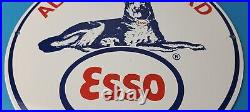 Vintage Esso Gasoline Sign Guard Dog Shepard Gas Service Porcelain Sign