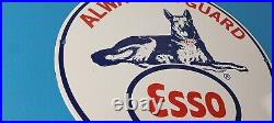 Vintage Esso Gasoline Sign Guard Dog Shepard Gas Service Porcelain Sign