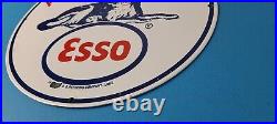 Vintage Esso Gasoline Sign Guard Dog Shepard Gas Service Porcelain Sign