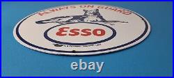 Vintage Esso Gasoline Sign Guard Dog Shepard Gas Service Porcelain Sign