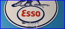 Vintage Esso Gasoline Sign Guard Dog Shepard Gas Service Porcelain Sign