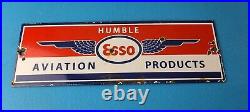 Vintage Esso Gasoline Sign Humble Aviation Service Station Porcelain Gas Sign