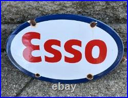 Vintage Esso Gasoline Sign Tiger Gas Service Station Auto Porcelain Sign