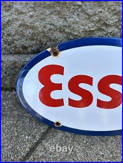 Vintage Esso Gasoline Sign Tiger Gas Service Station Auto Porcelain Sign