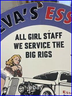 Vintage Esso Girl Route 66 Gasoline Porcelain Sign Gas Pump Station