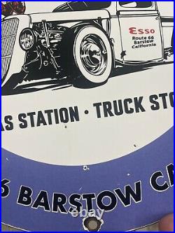 Vintage Esso Girl Route 66 Gasoline Porcelain Sign Gas Pump Station